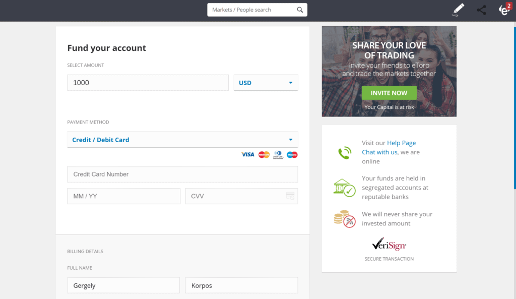 Deposit funds to your eToro account