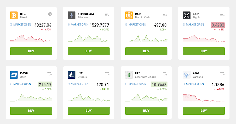 eToro cryptocurrencies