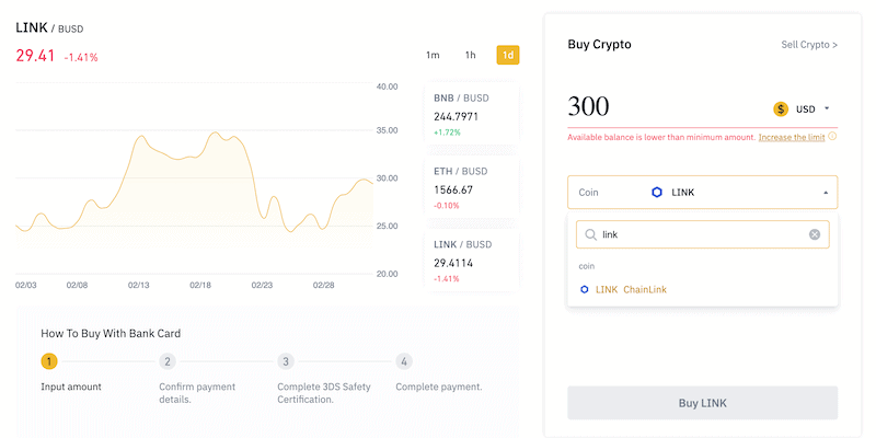 Binance Chainlink credit debit card