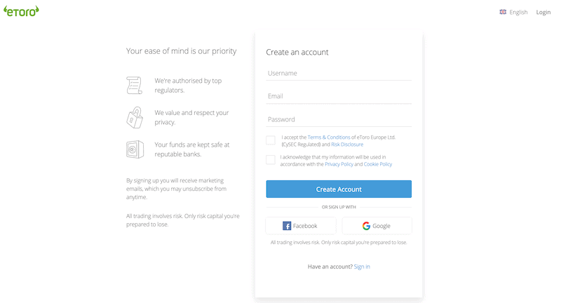 eToro registration