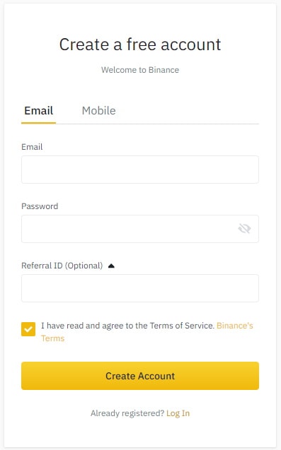 Binance open an account