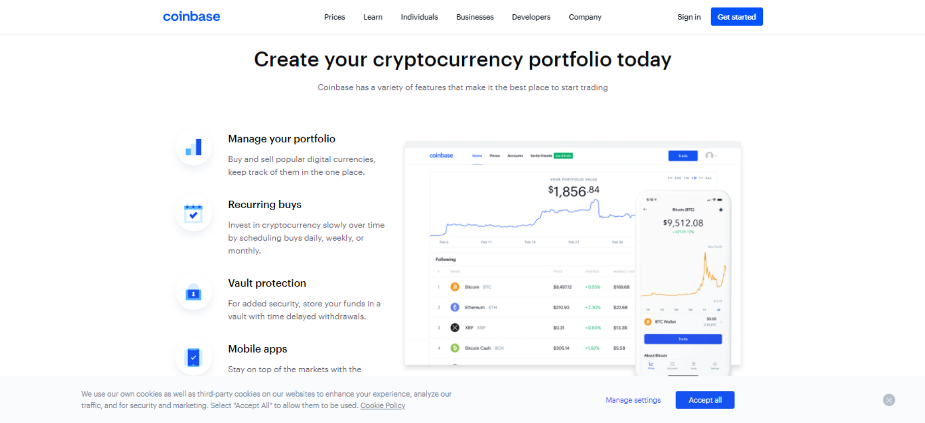 Coinbase website homepage