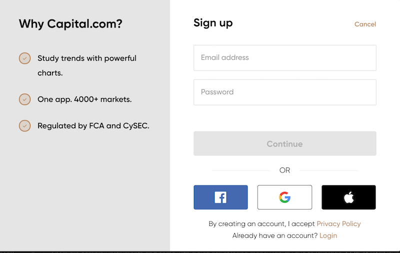 Capital.com sign up